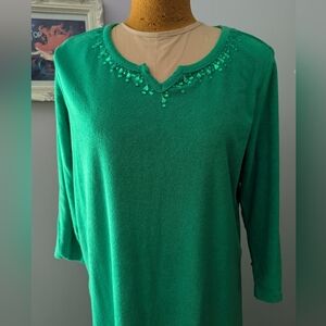 Quacker Factory Green Terry Cloth Rhinestone Dress size Medium